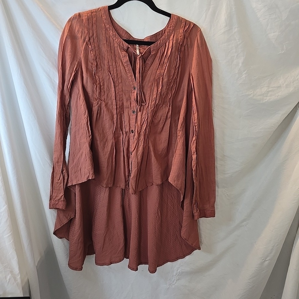 Free People Sisters Of‎ The Moon Brown High Low Tunic Button Oversized S Boho